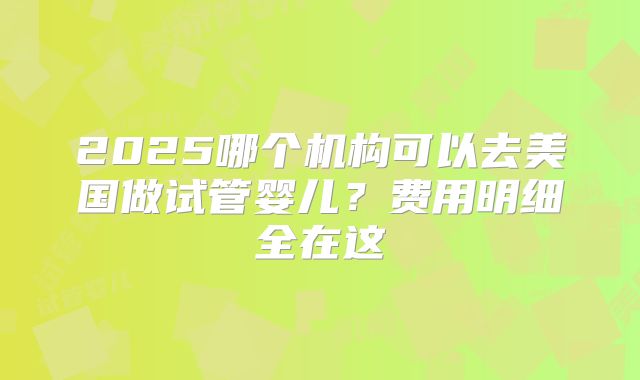 2025哪个机构可以去美国做试管婴儿？费用明细全在这
