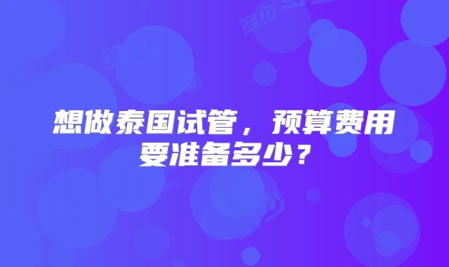 想做泰国试管,预算费用要准备多少?