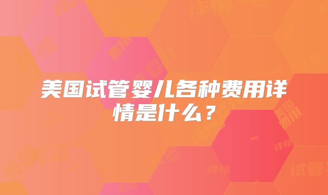 美国试管婴儿各种费用详情是什么？