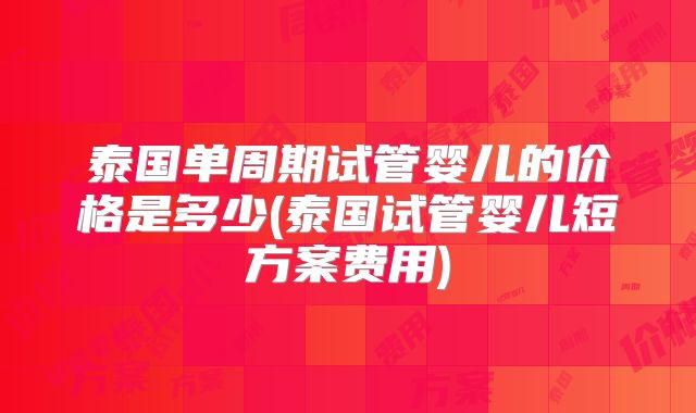 泰国单周期试管婴儿的价格是多少(泰国试管婴儿短方案费用)