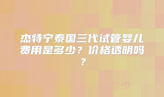 杰特宁泰国三代试管婴儿费用是多少？价格透明吗？