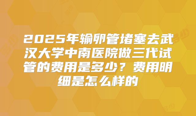 2025年输卵管堵塞去武汉大学中南医院做三代试管的费用是多少？费用明细是怎么样的