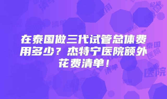 在泰国做三代试管总体费用多少？杰特宁医院额外花费清单！