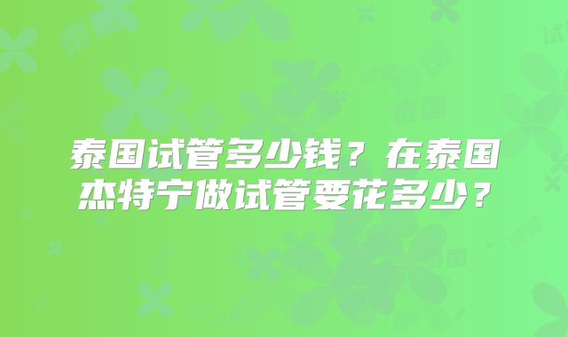 泰国试管多少钱？在泰国杰特宁做试管要花多少？