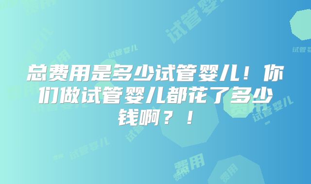 总费用是多少试管婴儿!你们做试管婴儿都花了多少钱啊?!