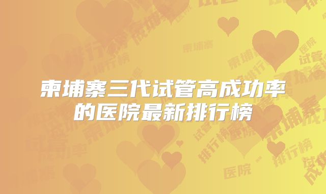 柬埔寨三代试管高成功率的医院最新排行榜