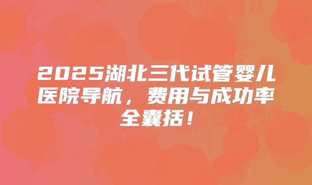 2025湖北三代试管婴儿医院导航，费用与成功率全囊括！