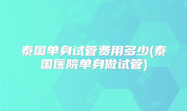 泰国单身试管费用多少(泰国医院单身做试管)