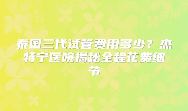 泰国三代试管费用多少?杰特宁医院揭秘全程花费细节