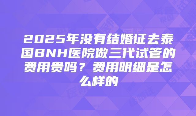 2025年没有结婚证去泰国BNH医院做三代试管的费用贵吗？费用明细是怎么样的