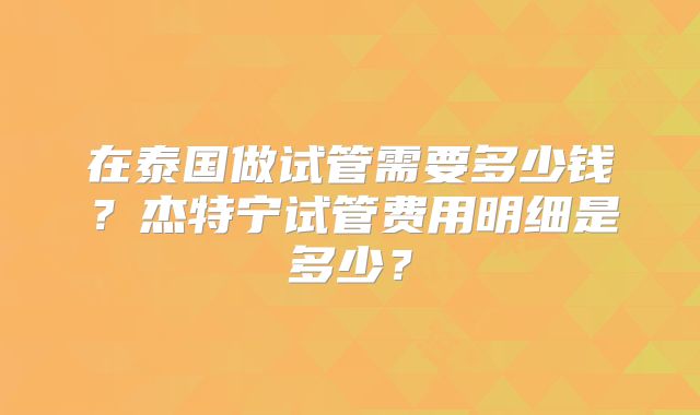 在泰国做试管需要多少钱？杰特宁试管费用明细是多少？