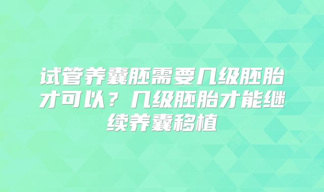 试管养囊胚需要几级胚胎才可以?几级胚胎才能继续养囊移植