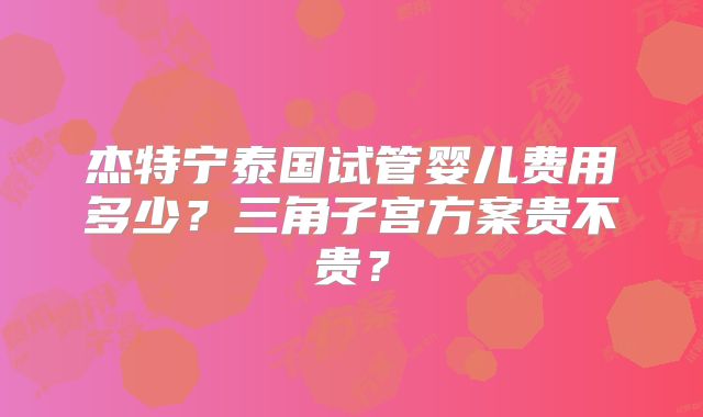 杰特宁泰国试管婴儿费用多少？三角子宫方案贵不贵？