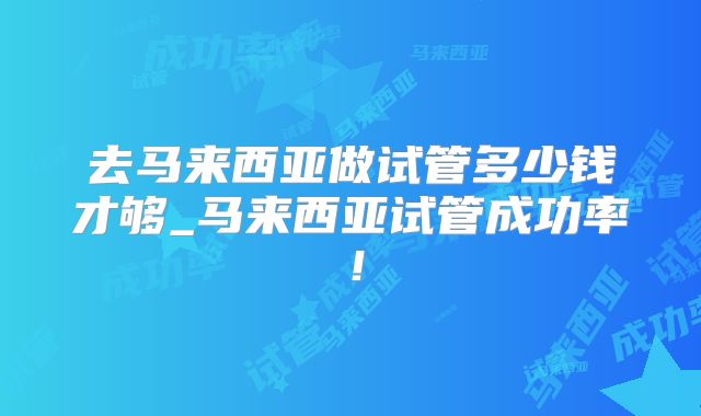 去马来西亚做试管多少钱才够_马来西亚试管成功率！