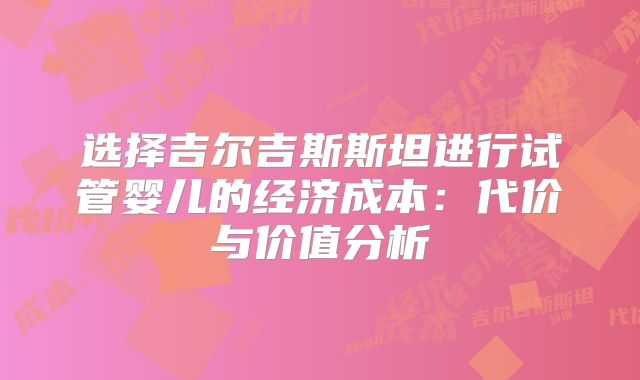 选择吉尔吉斯斯坦进行试管婴儿的经济成本：代价与价值分析