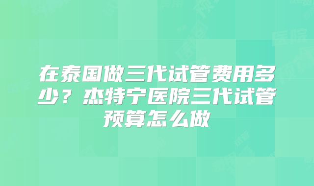 在泰国做三代试管费用多少？杰特宁医院三代试管预算怎么做