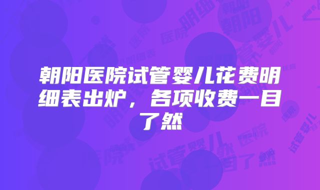 朝阳医院试管婴儿花费明细表出炉，各项收费一目了然