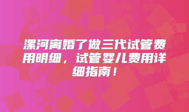 漯河离婚了做三代试管费用明细，试管婴儿费用详细指南！