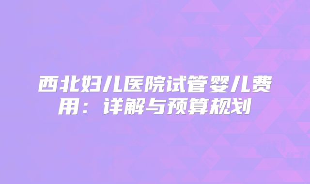 西北妇儿医院试管婴儿费用：详解与预算规划