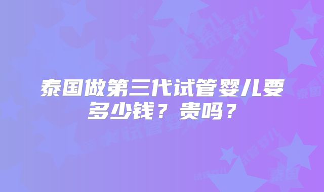 泰国做第三代试管婴儿要多少钱？贵吗？