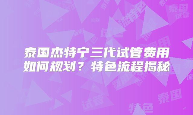 泰国杰特宁三代试管费用如何规划？特色流程揭秘