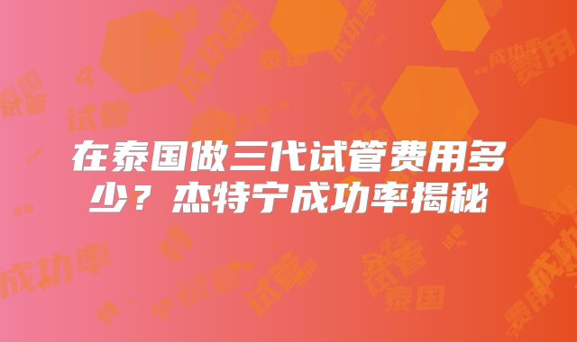 在泰国做三代试管费用多少?杰特宁成功率揭秘