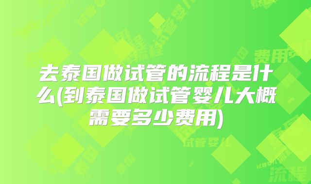 去泰国做试管的流程是什么(到泰国做试管婴儿大概需要多少费用)