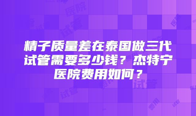 精子质量差在泰国做三代试管需要多少钱？杰特宁医院费用如何？