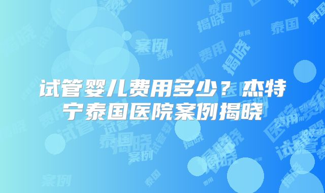 试管婴儿费用多少？杰特宁泰国医院案例揭晓