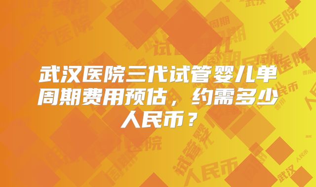 武汉医院三代试管婴儿单周期费用预估，约需多少人民币？