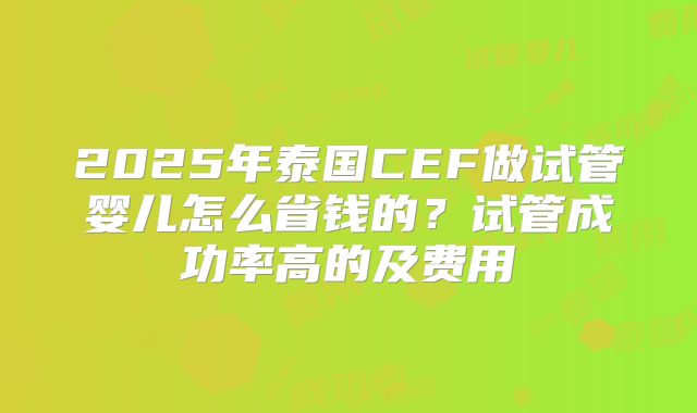 2025年泰国CEF做试管婴儿怎么省钱的？试管成功率高的及费用