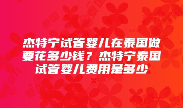 杰特宁试管婴儿在泰国做要花多少钱?杰特宁泰国试管婴儿费用是多少