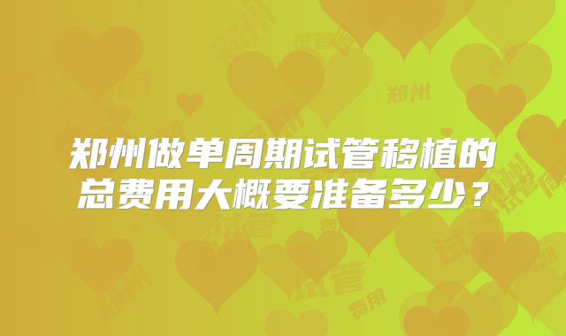 郑州做单周期试管移植的总费用大概要准备多少？