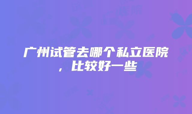 广州试管去哪个私立医院,比较好一些