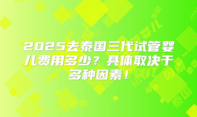 2025去泰国三代试管婴儿费用多少？具体取决于多种因素！