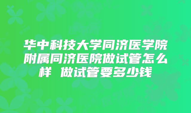 华中科技大学同济医学院附属同济医院做试管怎么样 做试管要多少钱