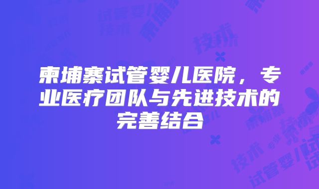 柬埔寨试管婴儿医院，专业医疗团队与先进技术的完善结合
