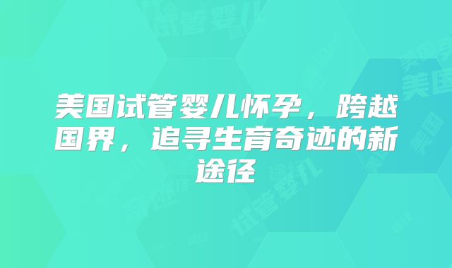 美国试管婴儿怀孕，跨越国界，追寻生育奇迹的新途径
