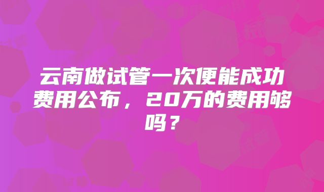 云南做试管一次便能成功费用公布，20万的费用够吗？