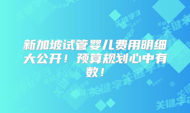 新加坡试管婴儿费用明细大公开!预算规划心中有数!