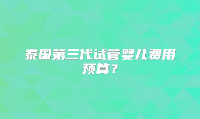 泰国第三代试管婴儿费用预算？