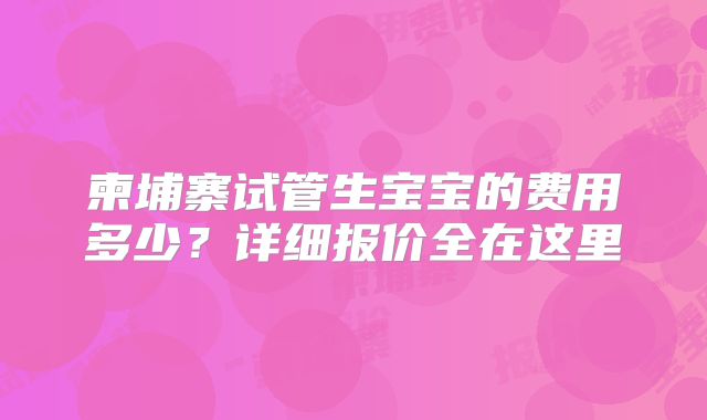 柬埔寨试管生宝宝的费用多少?详细报价全在这里
