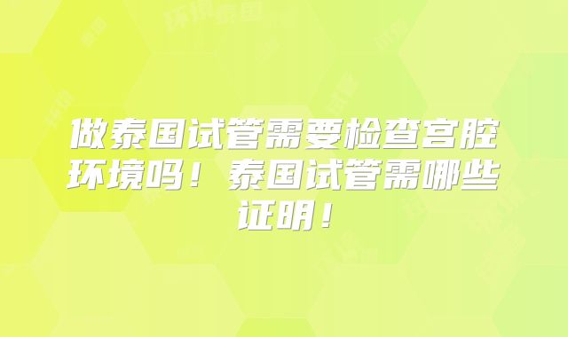 做泰国试管需要检查宫腔环境吗！泰国试管需哪些证明！