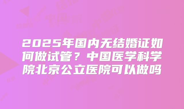 2025年国内无结婚证如何做试管?中国医学科学院北京公立医院可以做吗