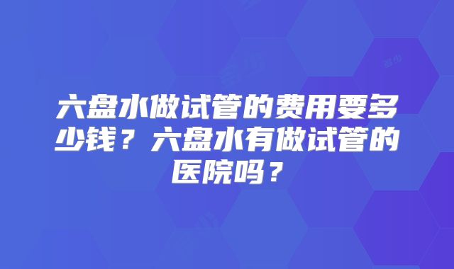 六盘水做试管的费用要多少钱？六盘水有做试管的医院吗？
