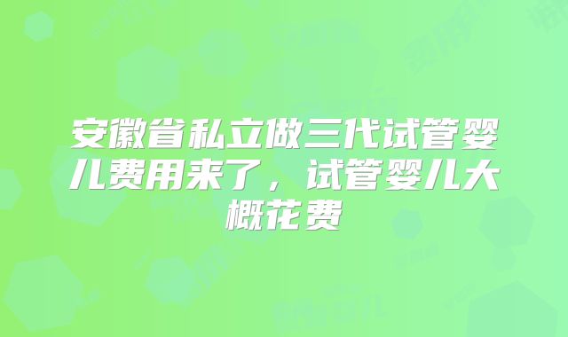 安徽省私立做三代试管婴儿费用来了,试管婴儿大概花费