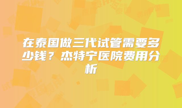 在泰国做三代试管需要多少钱？杰特宁医院费用分析