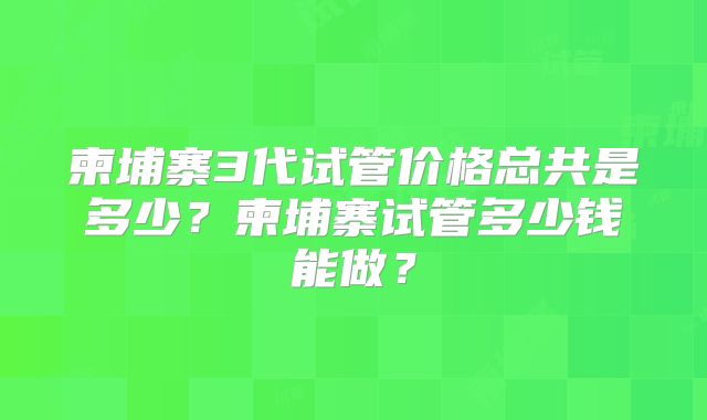 柬埔寨3代试管价格总共是多少？柬埔寨试管多少钱能做？