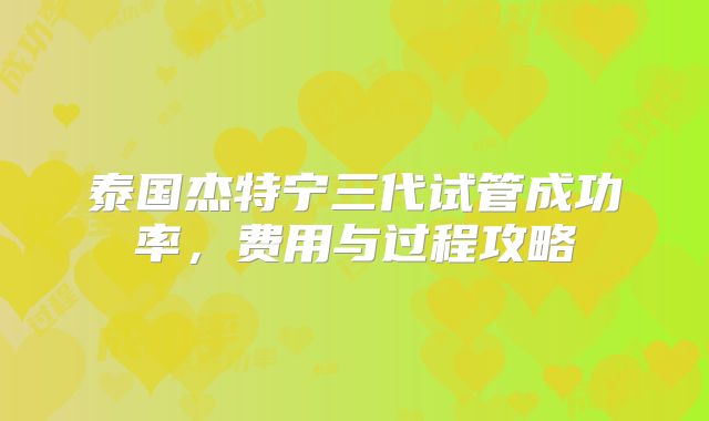 泰国杰特宁三代试管成功率，费用与过程攻略