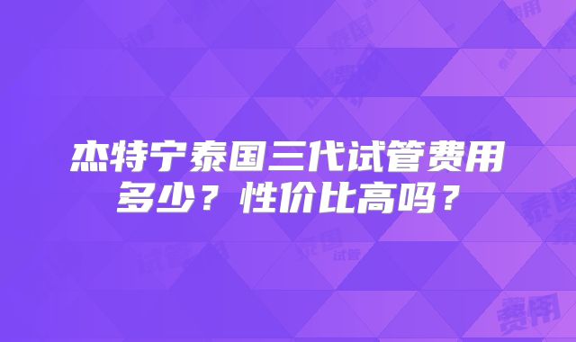 杰特宁泰国三代试管费用多少？性价比高吗？
